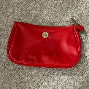 BareMinerals red patent leather medium size cosmetics bag
